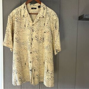 Men's Casual Beige Patterned Button Down Shirt